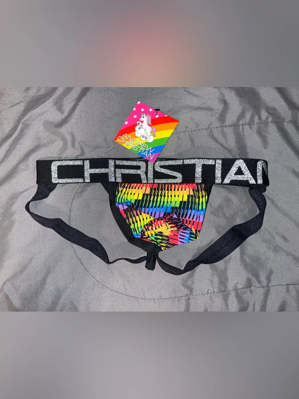 Andrew Christian Rainbow jock /thong Underwear with Glitter Band
